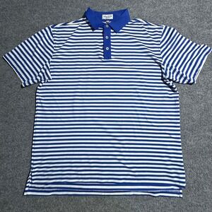 Peter Millar Mens Summer Comfort Polo Shirt Blue White Stripe Golf Casual Size L